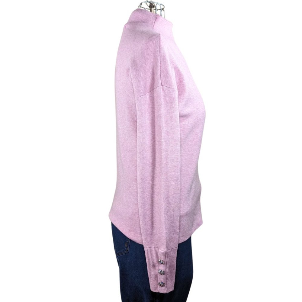 Tahari NWT Large Pink Mock Turtleneck Soft Long Sleeve Sweater w/Rhinestones - Picture 3 of 10